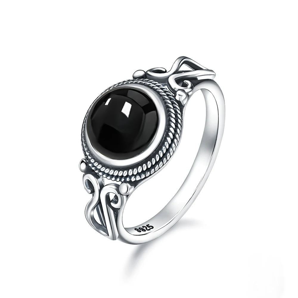 Anel Vintage de Prata Esterlina 925 com Pedra Labradorita Natural Redonda de 8MM Forte Brilho Anel de Pedra Preciosa Presente para Mulheres e Homens