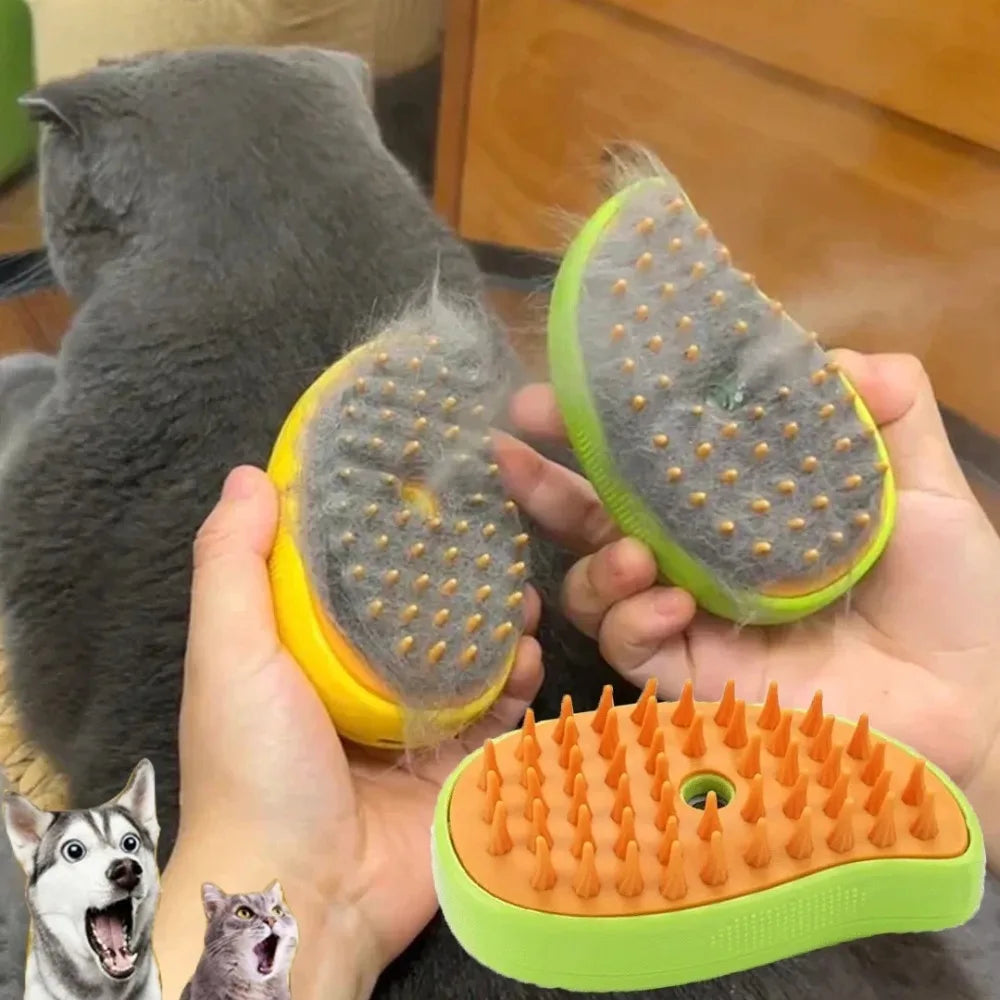 Escova a Vapor para Gatos e Cães, Pulverizador Elétrico para Massagem, Ferramenta de Tosa de Animais, Escova Massageadora Elétrica 3 em 1 para Remover Pelos Soltos