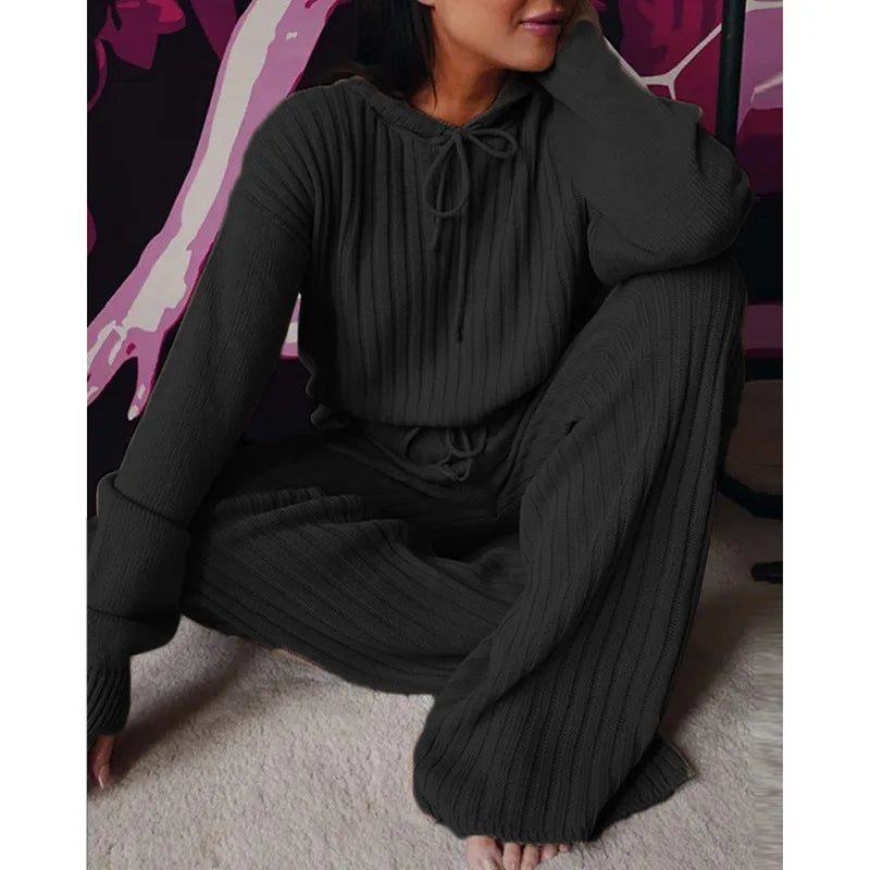 2023 Outono Casual Feminino Moletom Agasalho Lounge 2 Peças Conjunto Solto Com Capuz Para Mulheres