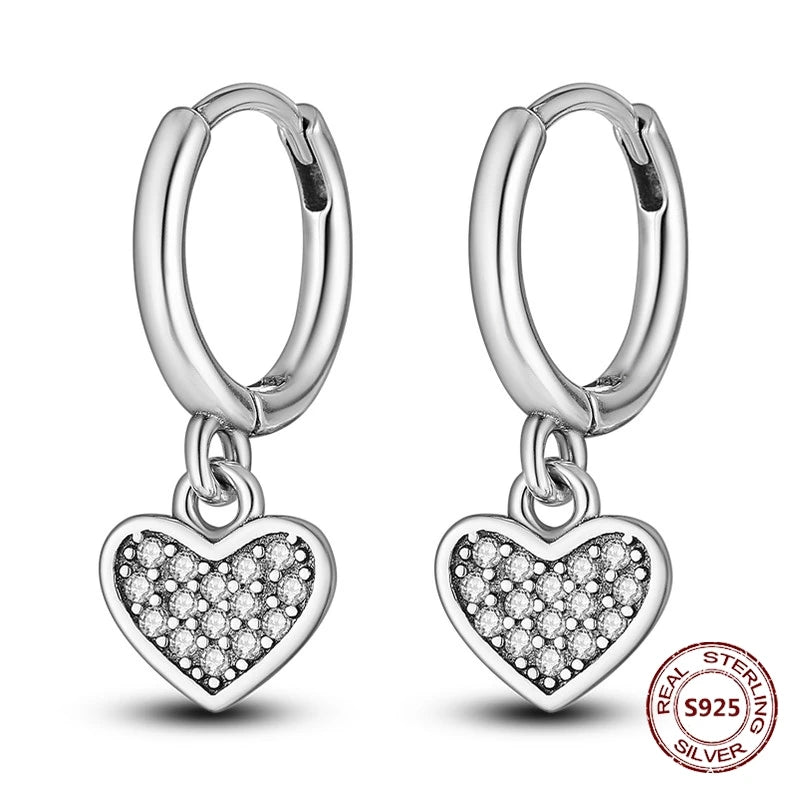 Love Heart Earrings 925 Sterling Silver Original Shining Zircon Heart Hoop Earrings For Women Wedding Anniversary Jewelry Gift
