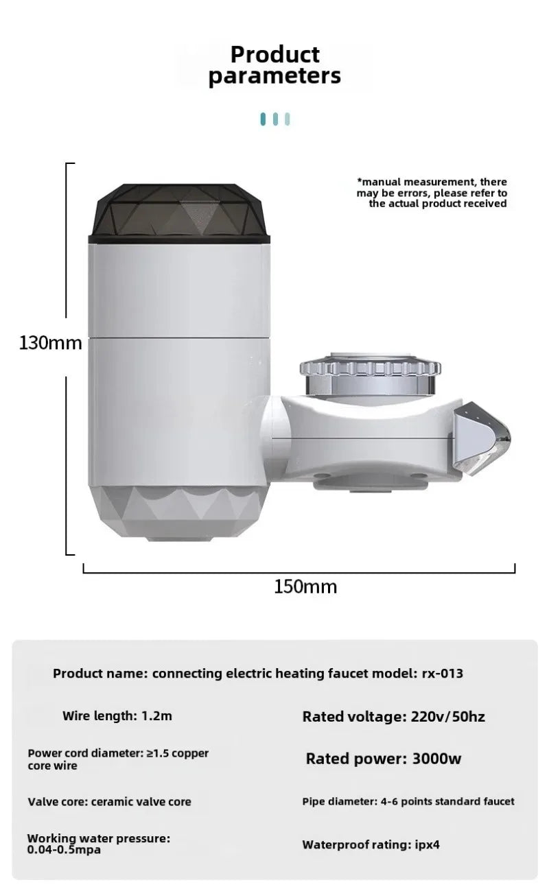 Torneira de Aquecimento 220V/110V 3000W Mini Aquecedor Elétrico Instantâneo de Água para Torneira Cozinha Banheiro Água Quente Display Digital