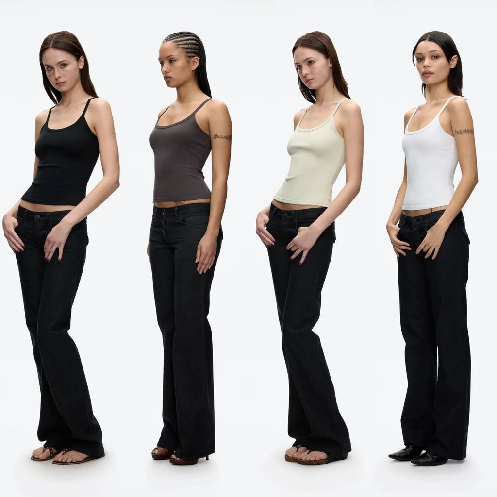 Regata Básica U Neck com Alças Finas Camisola Ajustada e Que Cai Bem Camisola Camada Base de Cor Sólida Blusa Canelada Slim Fit Versátil Minimalista Preto e Branco - preto P