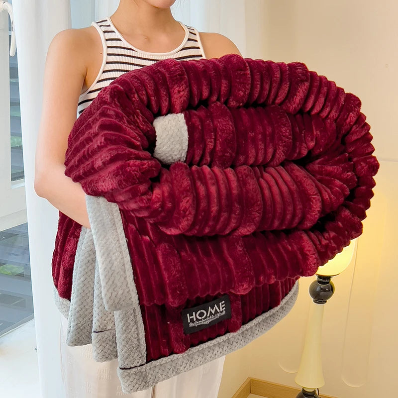 Imitation Rabbit Plush Striped Spring Autumn Warm Blankets Soft Fluffy Warmth Sofa Blankets for Throw Napping Shawl Blanket Leg