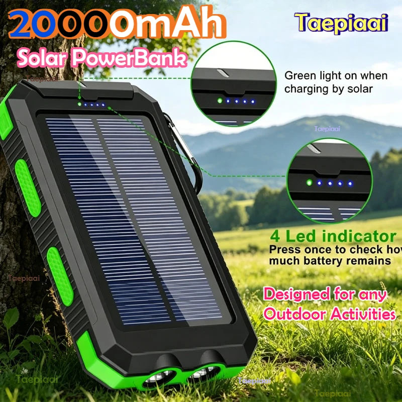 Solar Power Bank 20000mAh Portable Charging Strong LED Light