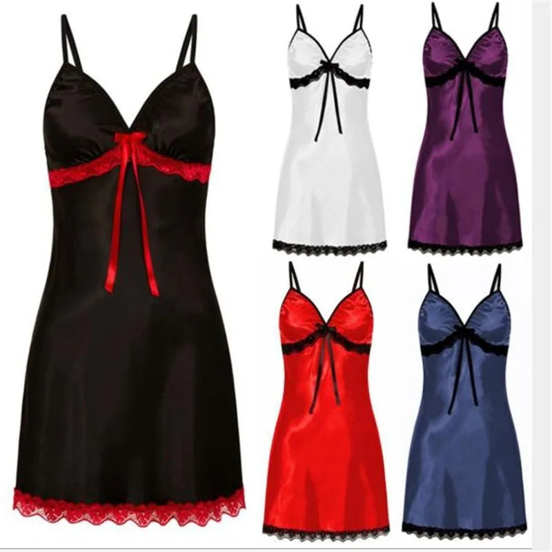 Women's Sleep dresses Lounge Nightgowns Underwear European American New Silk Imitation Lace Bow Strap Sleeping Sleepshirts Dress