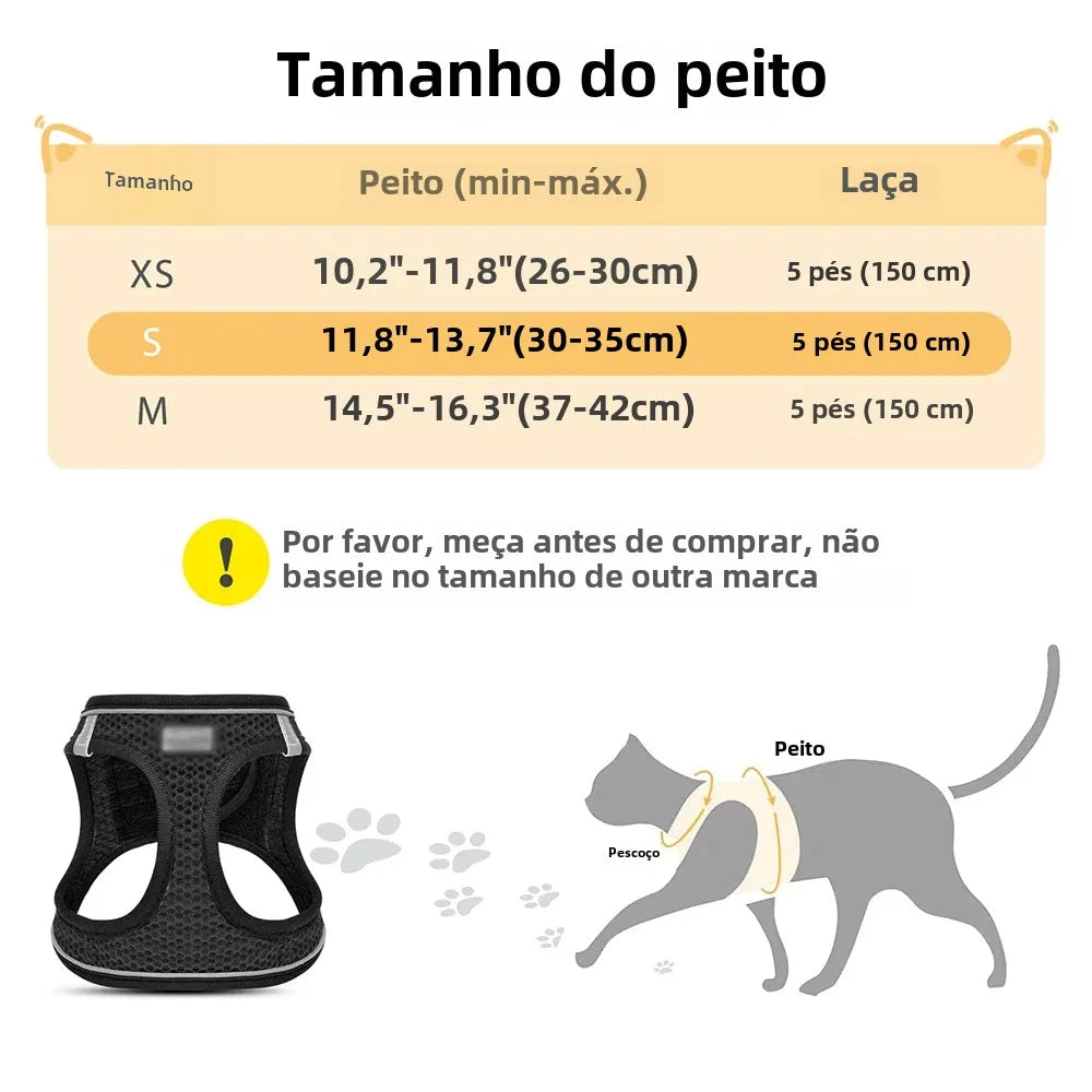 Colete Peitoral Ajustável com Guia para Cães e Gatos Arnês Malha de Poliéster Respirável Refletivo para Acessórios de Cães Pequenos e Gatos