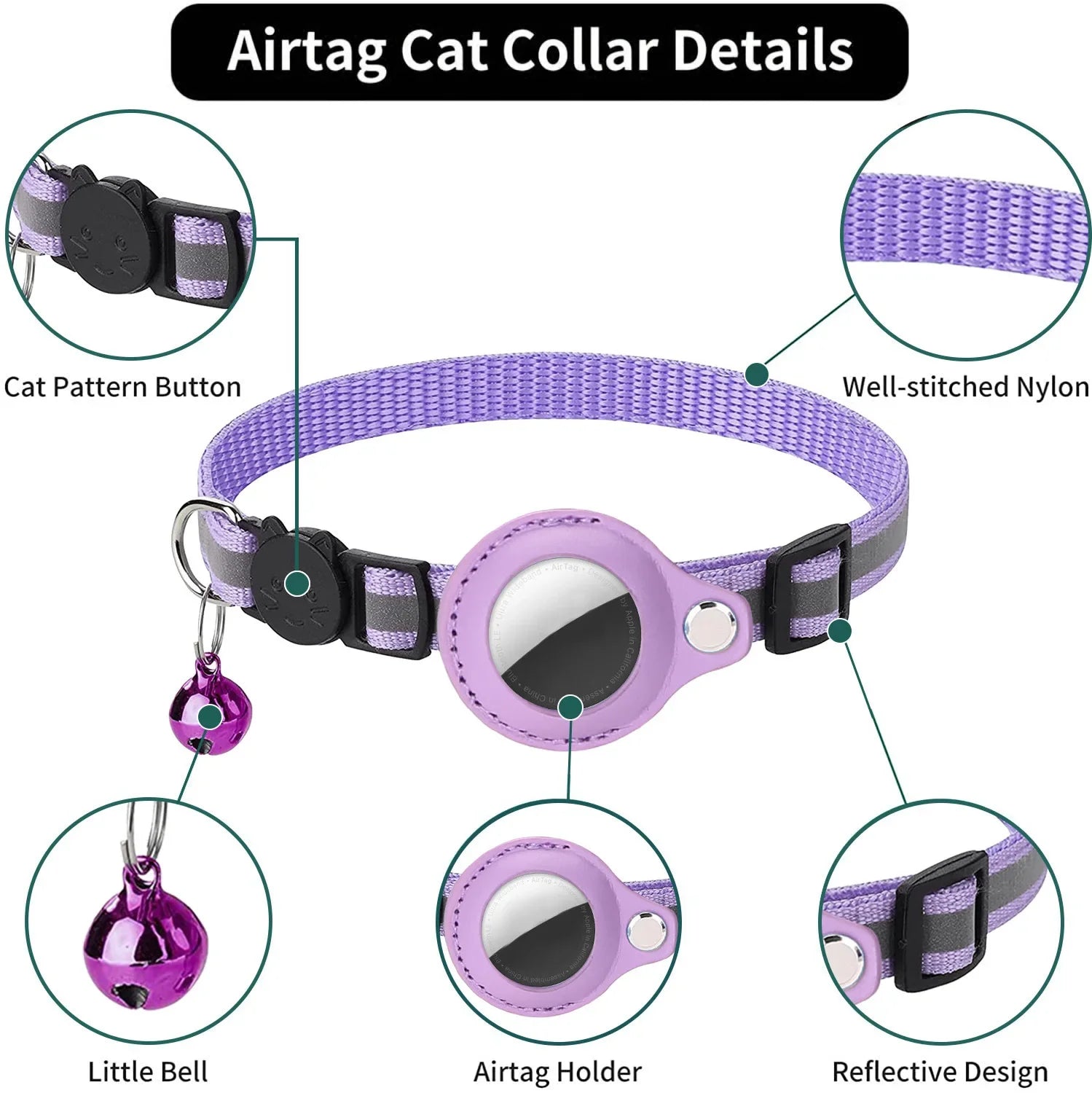 Cat AirTag Holder Collar Breakaway Reflective Strips Adjustable...