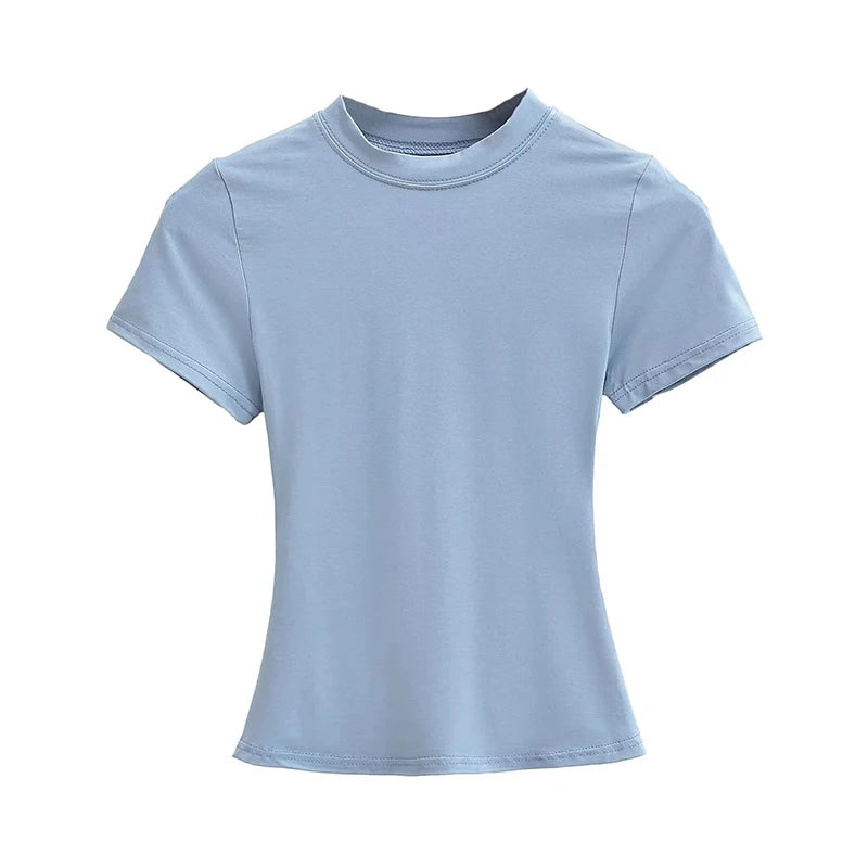 2025 Nova Camiseta Casual de Alta Qualidade Sexy Slim Manga Curta Tendência da Moda Sólida Roupa Feminina Blusas Y2K 1 - BRANCO M