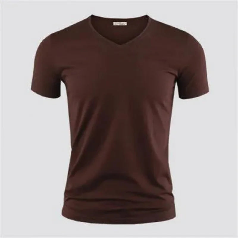 Camiseta Masculina 2026 Cor Sólida Gola V Manga Curta Blusas Camisetas Masculinas Camiseta Preta Justa Camisetas Masculinas Fitness para Roupas Masculinas