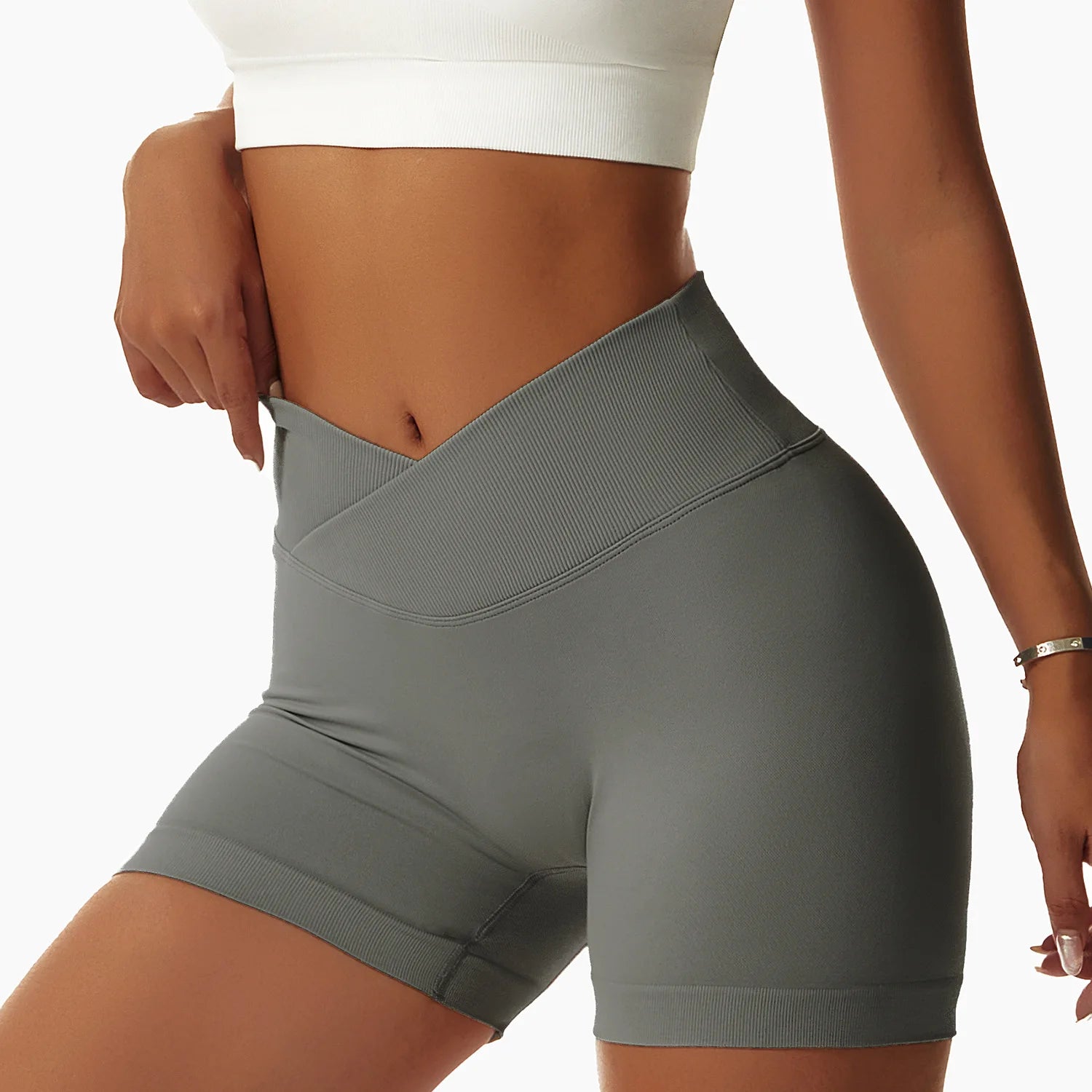 Short Mulher de Academia Cintura Alta Fitness Treino Yoga Roupa Corrida Legging Levanta Bumbum Shorts Ciclista Esportivo