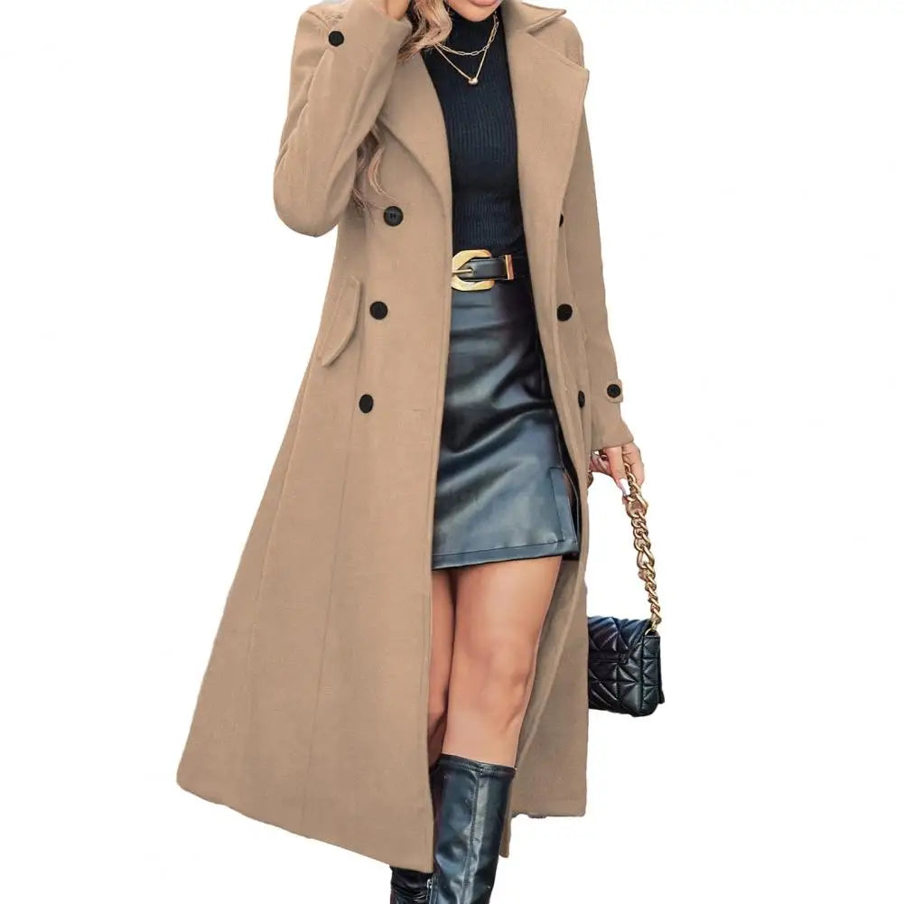 2025 Jaqueta Feminina de Lã Estilo Longo Sobretudo Feminino de Lã Moda Outono Inverno Casaco de Lã Quente Abotoamento Duplo Casaco Feminino