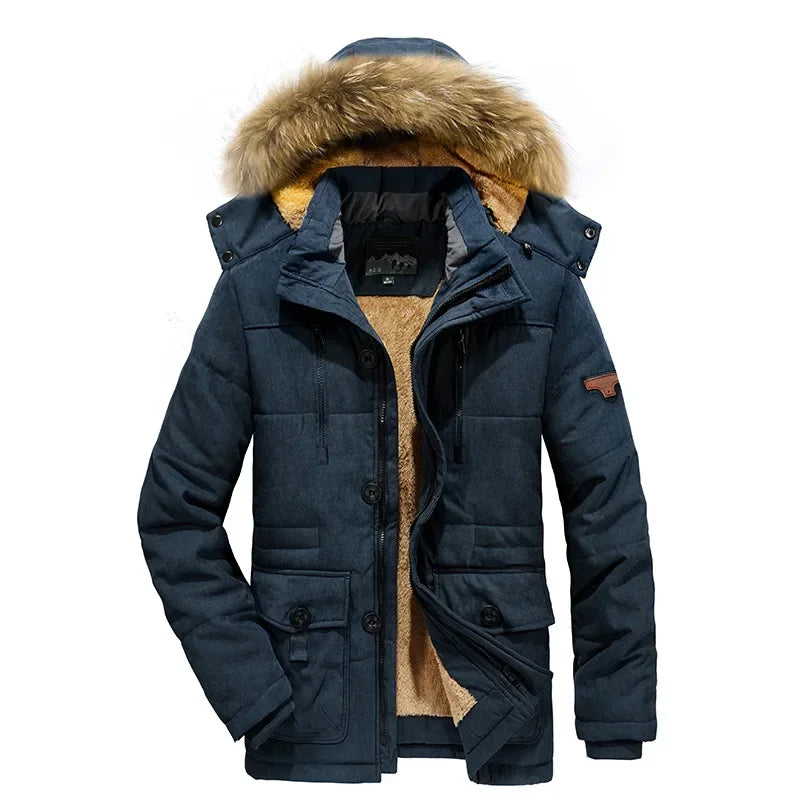 Jaqueta Masculina Parka Sólida Casaco Masculino Tamanho Grande Roupa Parka Externa Jaqueta Masculina de Inverno Mais Veludo Grosso Quente Multi Bolsos