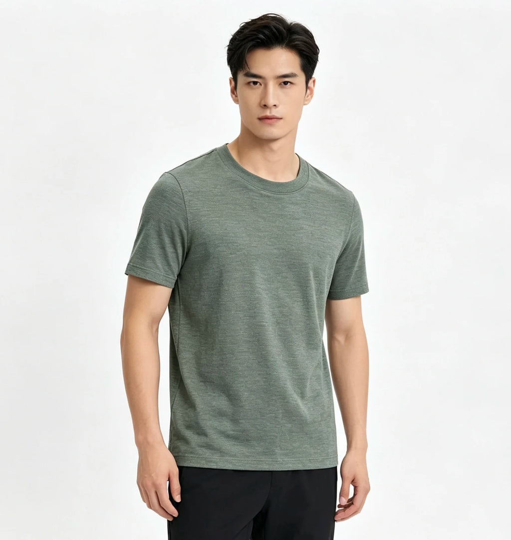 Camiseta Masculina de Lã Merino Solta Manga Curta para Corrida Ar Livre Fitness Secagem Rápida Respirável Fina de Verão Gola Redonda