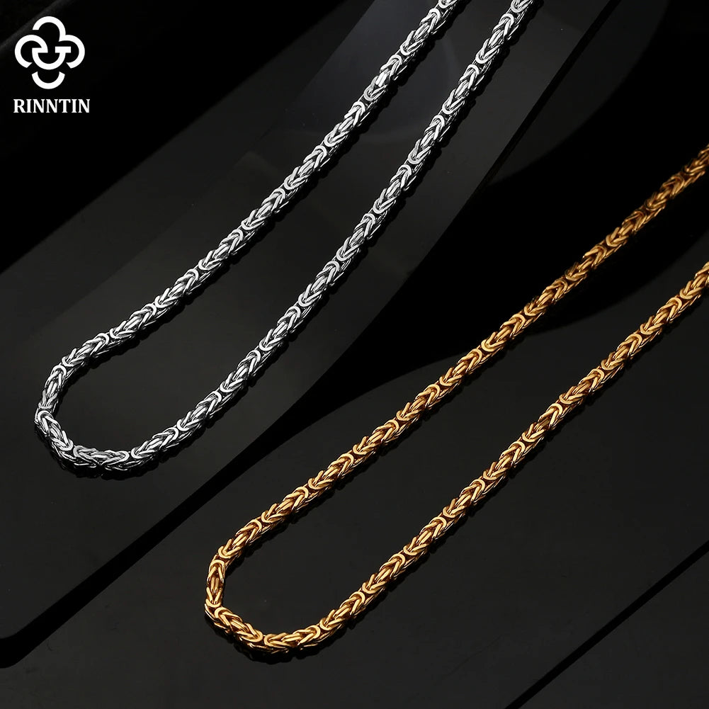 Rinntin Colar Feminino de Prata Esterlina 925 Vintage 2.5mm Corrente Bizantina Plana Joia Elegante de Luxo Presente SC79