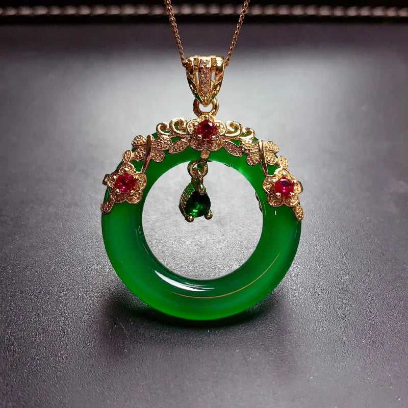 Classic luxury natural Hetian jasper pendant necklaces exquisite crystals flower ring design chain wedding engagement jewelry