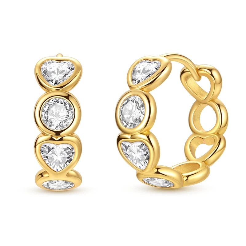 Love Heart Earrings 925 Sterling Silver Original Shining Zircon Heart Hoop Earrings For Women Wedding Anniversary Jewelry Gift