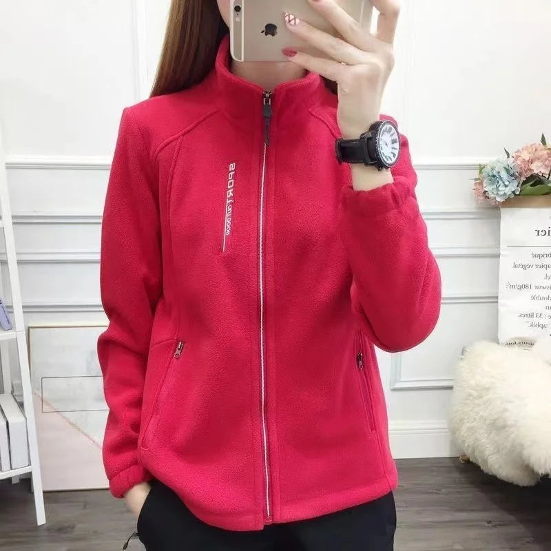 2024 Outono Inverno Casaco Feminino de Lã Engrossado para Exteriores Gola Alta Cardigã de Moletom Pelúcia Macia Quente Roupa Superior 1 - 3xl【 62.5-70kg 】 Vermelho