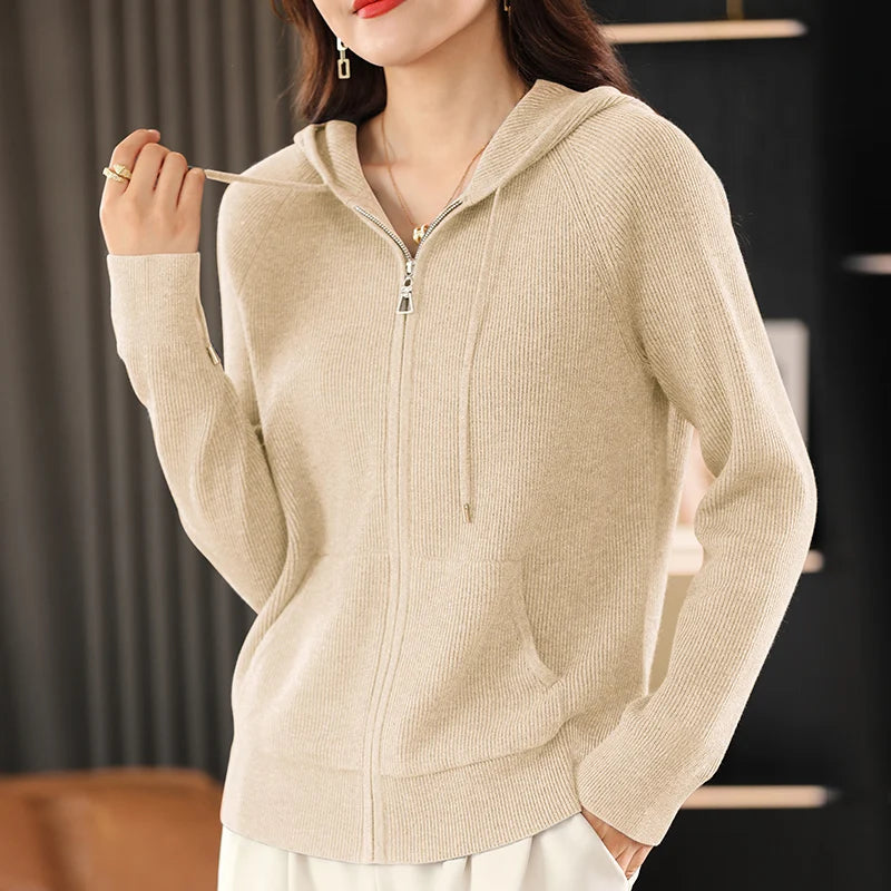Cardigã Feminino Outono Inverno Gola Dobrável Zíper Frontal Cardigã Grosso Solto Suéter Básico Quente Tricô Casual Coreano Casaco - preto XL