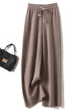 Calças Femininas Outono Inverno Básicas Macias Casuais com Faixas Calças de Malha de Lã Merino 100% Coreanas Populares - Gaoya Camel M