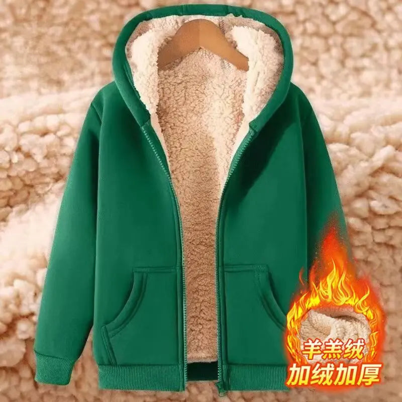 Ladies Thickened Lamb Velvet Open Cardigan Hooded Zipper Loose Outerwear Winter Sweatshirt Trendy Warm Plus Size Coat 1 - 2xl 67.5-77.5kg Warm orange