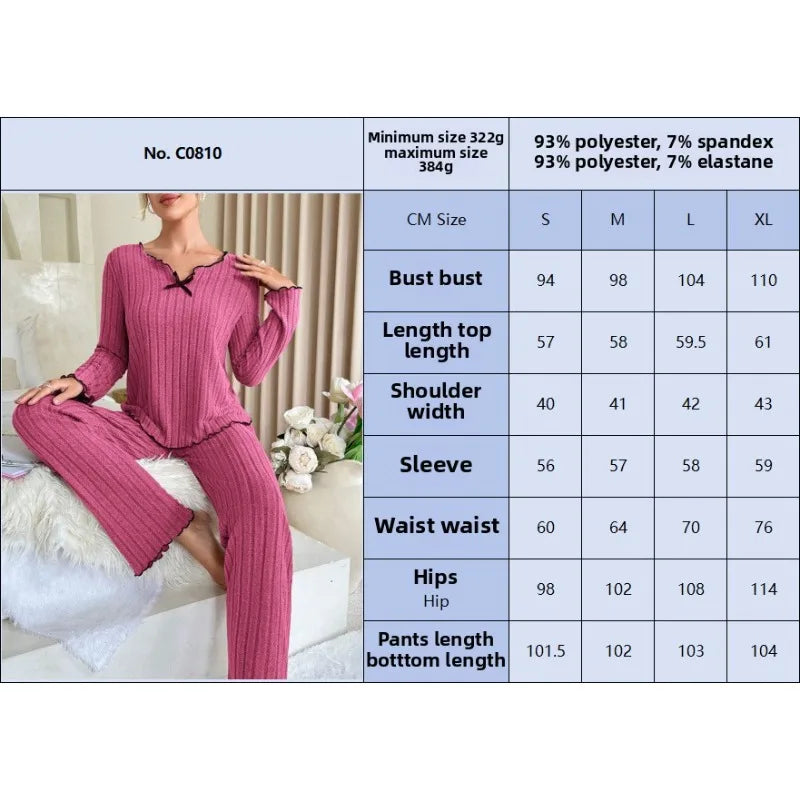 2026 Novo Conjunto de Loungewear Feminino Canelado com Acabamento Borda Preta Casual para Casa Roupa Confortável e Macia de Duas Peças Estilo Europeu Americano