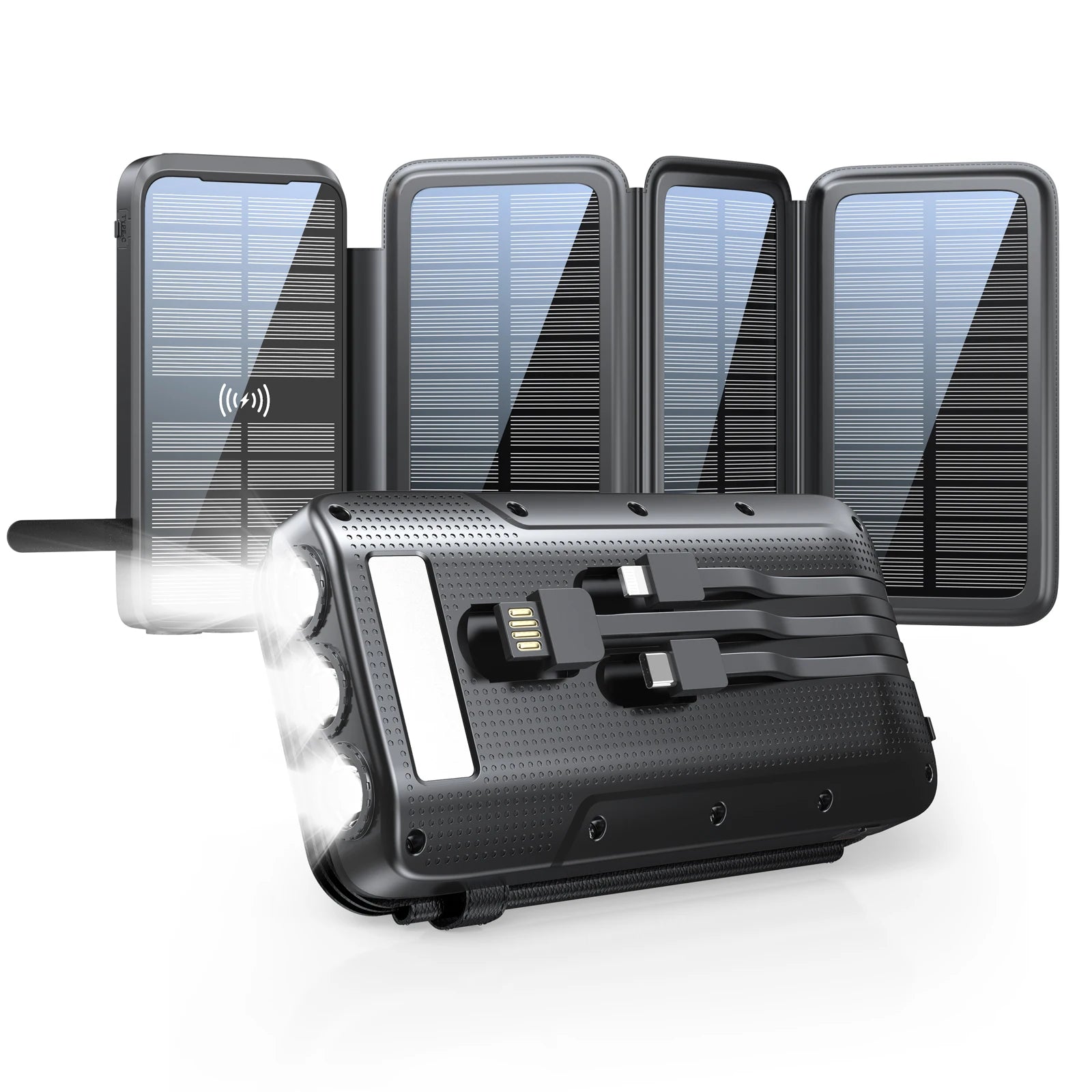 Solar Power Bank 43800mAh Wireless Charger 4 Solar Panels LED Light