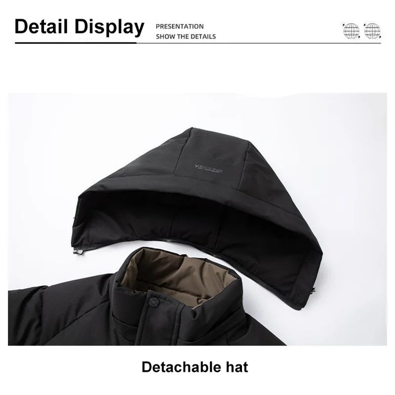 Jaqueta Masculina Corta-Vento Quente de Grafeno 2024 Inverno Novo Estilo Confortável Engrossada Sobretudo com Capuz Masculino Roupa Casual