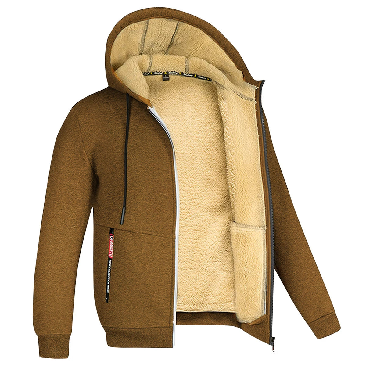 Jaqueta Masculina Inverno Camuflada Fleece Grossa Capuz Masculino Manga Comprida Casaco Casual Zíper Moletom Streetwear Casacos Masculinos