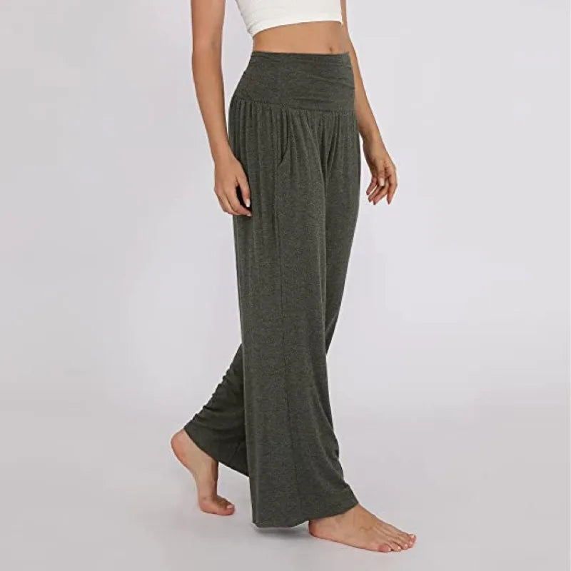 Women's High Waist Wide Leg Lounge Pants Casual Soft Yoga Trousers with Pockets