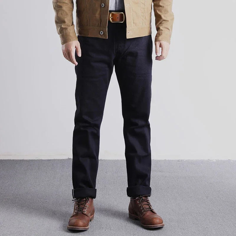 Calça Red Tornado Officer Azul-Preta Slim Reta 14oz Jeans Indigo Selvedge