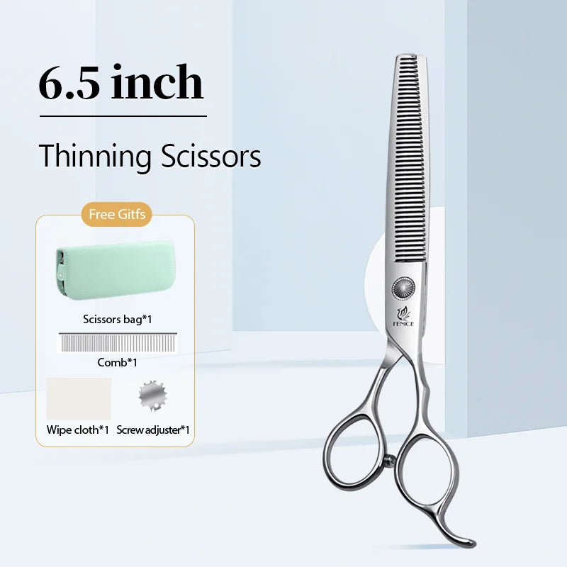 Conjunto Profissional de Tosas Domésticas para Animais de Estimação Fenice Tesouras Retas Curvas de Desbaste e Tosa de 6/6,5/7/7,5 Polegadas com Parafuso de Rolamento para Cães/Gatos