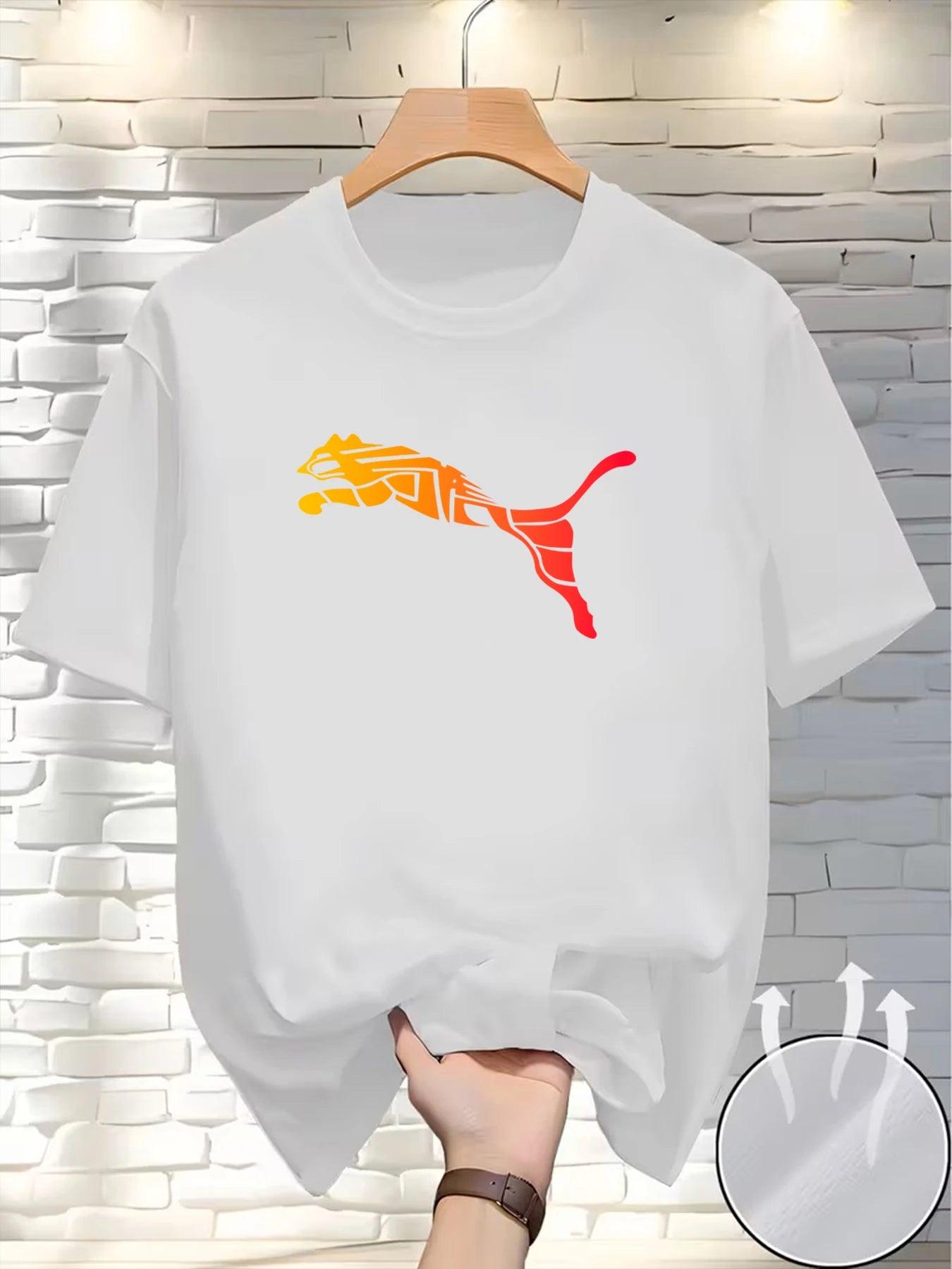 Camiseta Masculina Estampa Leopardo Raposa Gola Redonda Casual Estilo Y2K Fitness Esportiva