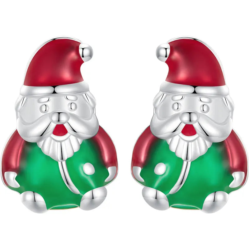 WOSTU 925 Sterling Silver Christmas Snowman Pearl Stud Earrings Xmas Red Hat Reindeer Ear Buckles New year Jewelry Holiday Gift