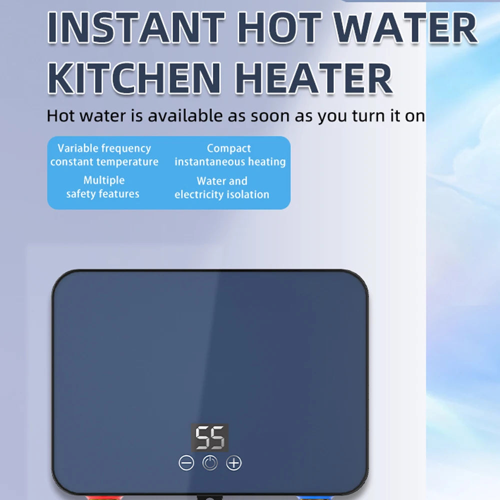 Instant Electric Water Heater 6000W Constant Temperature, Tankless Hot Water Heater for Kitchen/Bath, Compact, Safe, Energy-Save