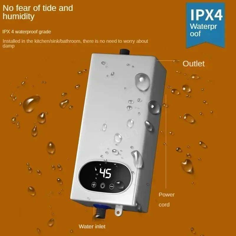 Aquecedor Elétrico de Água 4500W Mini Aquecedor de Água Instantâneo Sem Tanque para Cozinha Banheiro Chuveiro Água Quente Aquecimento Rápido