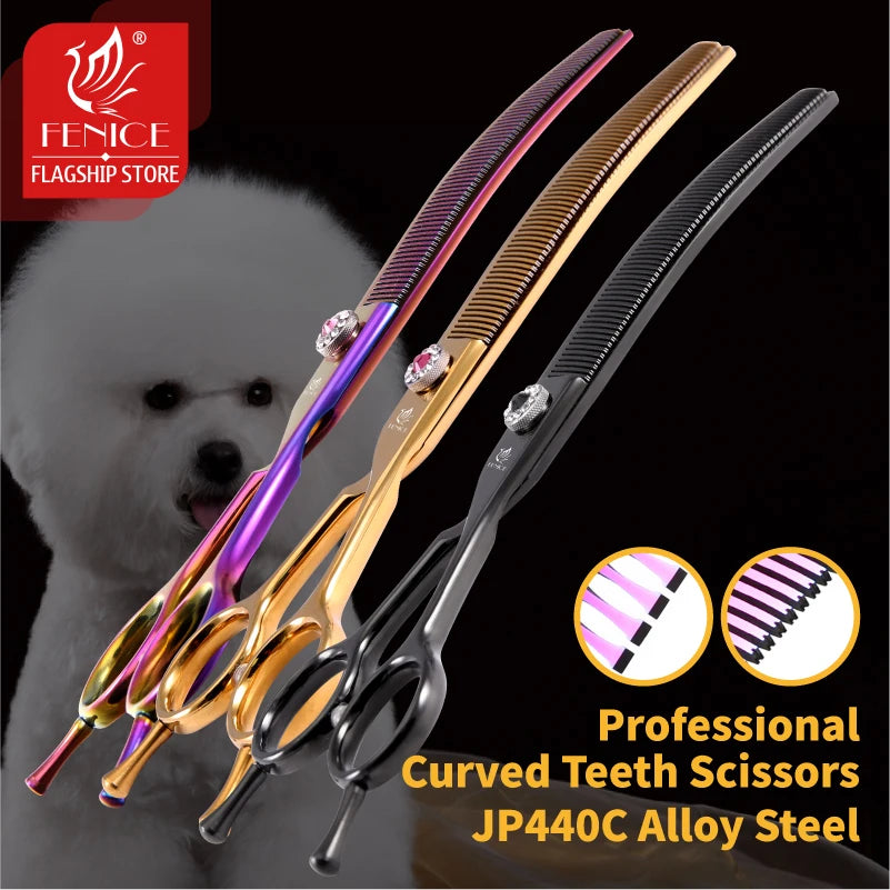 Fenice Professional JP440c 7 polegadas Tesoura para Cães de Estimação de Alta Qualidade Curva Tesoura para Desbaste Tesoura para Tosa Dentada
