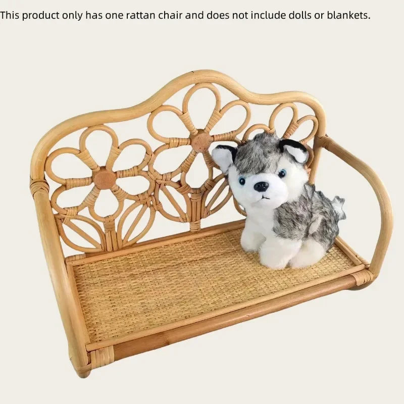 Natural Rattan Cat Sofa Bed Handwoven Cat Photography Prop Wicker Pet Bed for Indoor Cats Mini Photo Shoot Bed for Kittens