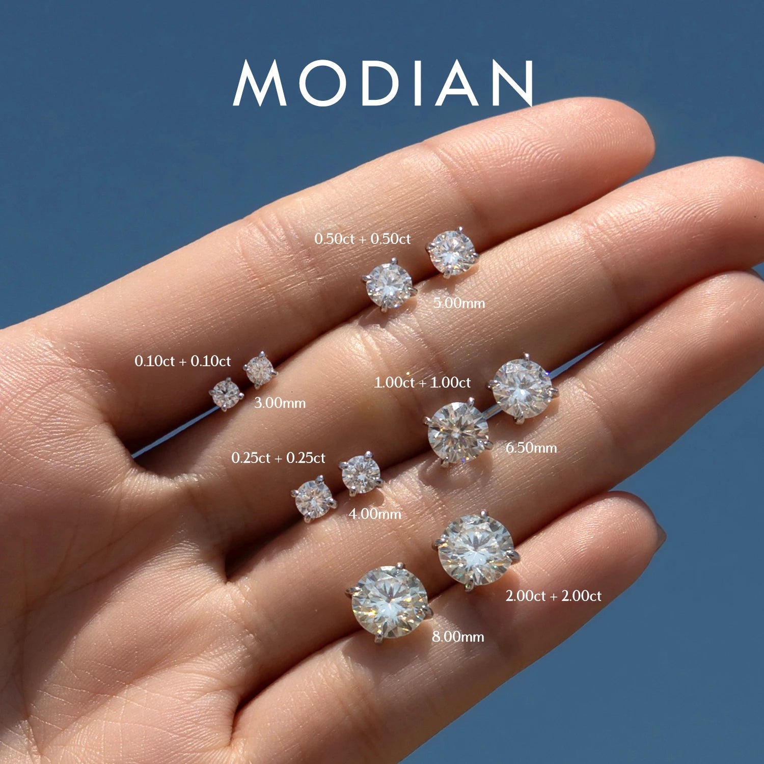 MODIAN Brincos de Moissanite de 5 Tamanhos Cor D Brincos de Tarraxa de Prata Esterlina 925 Brilhantes de Luxo Para Mulheres Joias Finas de Casamento