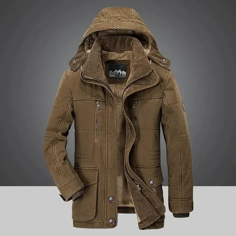 Jaqueta Masculina Parka Sólida Casaco Masculino Tamanho Grande Roupa Parka Externa Jaqueta Masculina de Inverno Mais Veludo Grosso Quente Multi Bolsos