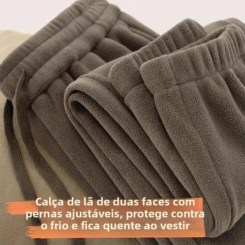 Calça Esportiva de Inverno Feminina Forrada de Lã Dupla Face Grossa Coreana Calça Longa de Pendular Fibra de Poliéster Calça Casual 1 - 4xl 90-100kg Cinza Escuro