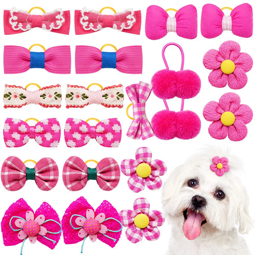 10/20PCS Puppy Bows With Rubber Bands Candy Color Pet Dog Hair Accessories Handmade Dog Bows Pet Grooming Accessories For Dogs