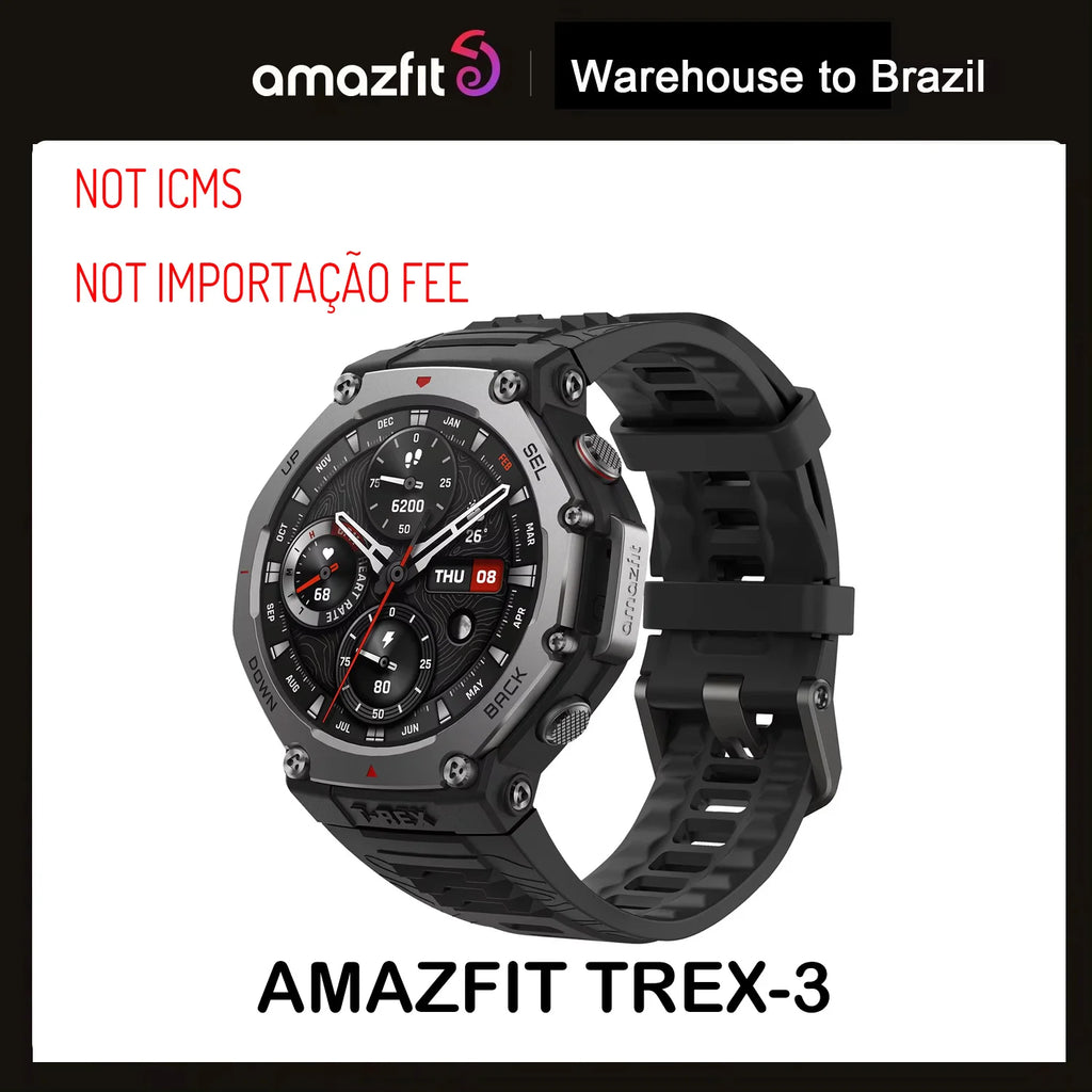 Amazfit T-Rex 3 T Rex 3 Outdoor Smartwatch 48mm Tela AMOLED 6 Sistemas de Satélite GPS de Banda Dupla 170 Modos Esportivos Smart Watch