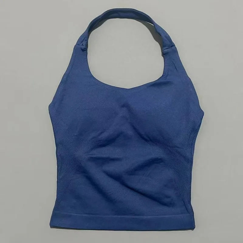 Regata Esportiva Feminina para Academia Sem Costura Yoga com Bojo Removível Top Esportivo Push-up Fitness Treino Corrida