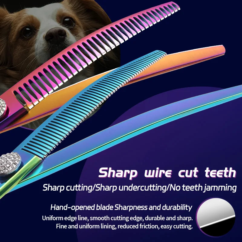 Tesouras de Tosa para Cães Fenice Professional 7.0/7.25/7.5 Polegadas JP440C Coloridas Curvas Desbaste Chunkers para Rosto e Corpo de Cães