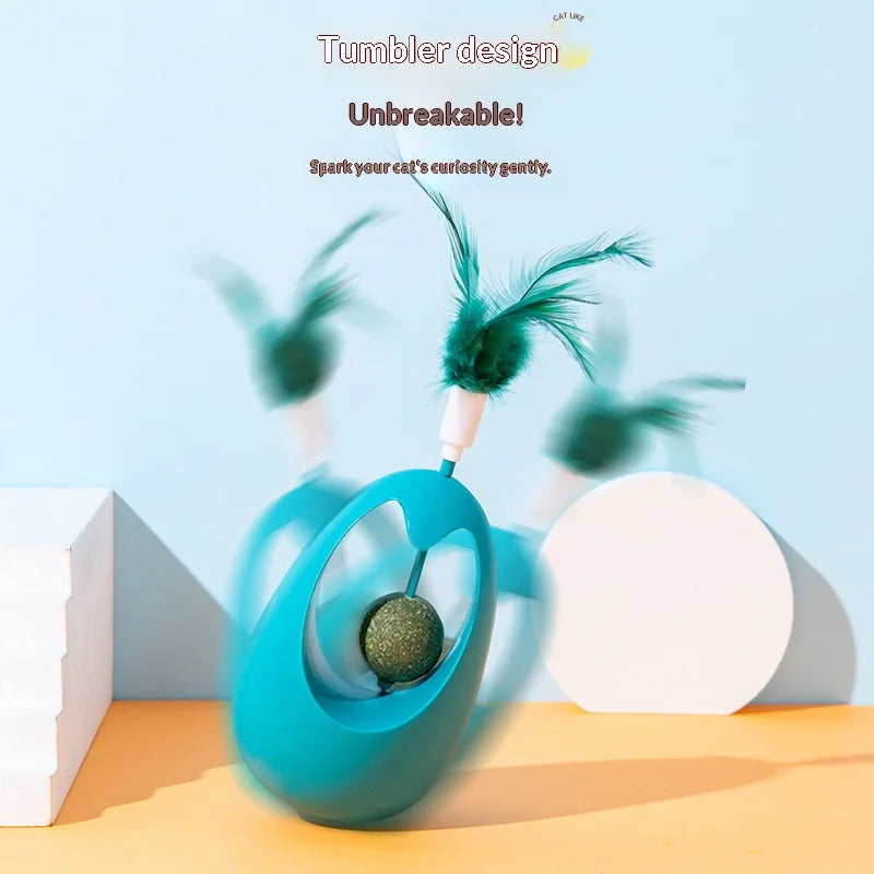 Brinquedo Tumbler 3 em 1 Não Tóxico para Gatos - Bola de Catnip Durável, Varinha de Pena, Plástico, Para Autoentretenimento, Alívio do Estresse para Pets