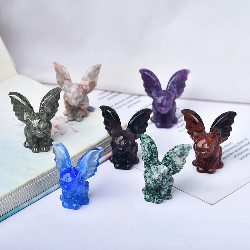 Estatueta de Gárgula de Cristal Decoração de Casa Bruxaria com Pedras Preciosas
