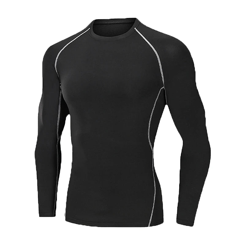 Uma peça de blusa masculina justa de manga comprida, fina, de secagem rápida e alta elasticidade para fitness, adequada para esportes de primavera e verão