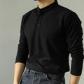 Polo Masculina de Luxo Manga Longa Gola Padre Lisa com Abertura Henley Casual Executiva.M-4XL