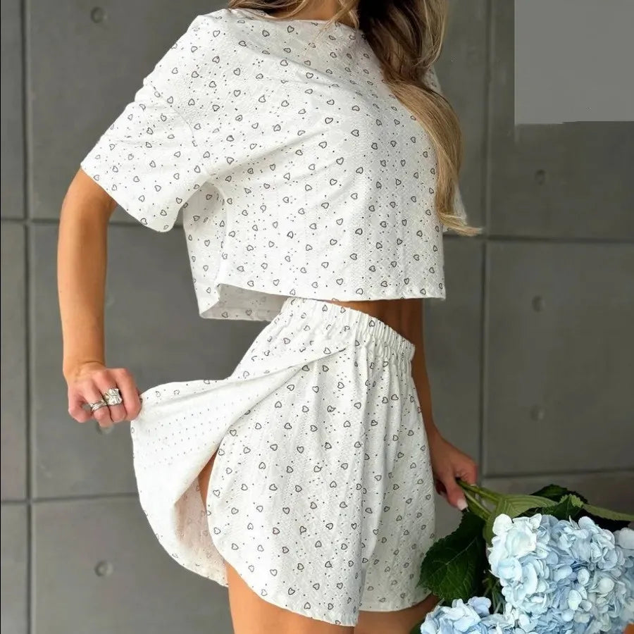 Women's Nightwear Set: Lace-Up, Breathable, Printed, Sensual Split-Hem Shorts and Top Loungewear for Home Comfort Summer Attire
