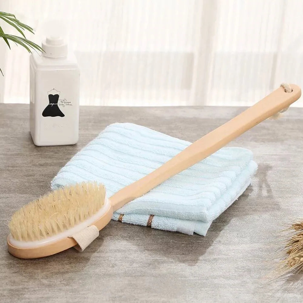Natural Wood Long Handle Body Bath Brush